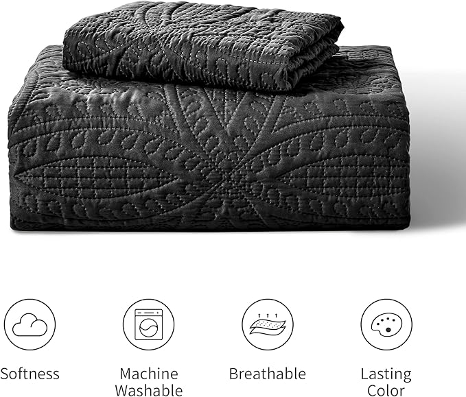Love's cabin Twin Quilt Set Black Bedspreads - Soft Bed Fall Lightweight Bedspread Comforter - Modern Style Coin Pattern Coverlet for All Season - 2 Pieces (1 Quilt, 1 Pillow Sham)