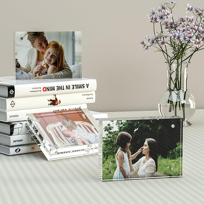 Acrylic Picture Frames 2.5x3.5 inches, 4 Pack, Clear Double Sided Magnetic Photo Frame, Freestanding Frameless Picture Display, Wallet Small Picture Frames for 2x3
