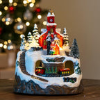 Animated Musical Christmas Village Figurines Christmas Collectibles Statues Church Building and Carolers with Rotating Train LED Lights, Battery & USB Home Decor Gifts Festive Holiday Decorations