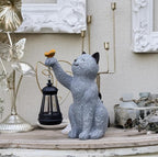 Solar Cat Garden Statue Outdoor Decor, Cat Sculpture with Lantern and Butterfly for Yard Lawn Patio Balcony, Birthday Housewarming Gifts for Mom, Grandma, Women, 9.4 inch, Resin