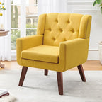 Accent Chair Button-Tufted Upholstered Living Room Chairs Comfy Reading Chair Mid Century Modern Chair with Linen Fabric Lounge Arm Chairs for Living Room Bedroom (Bright Yellow)