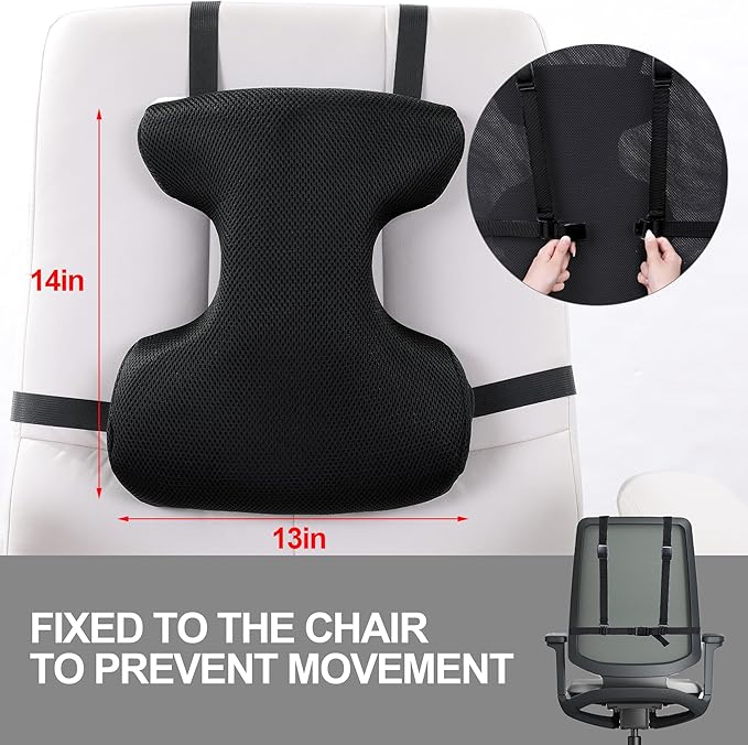 BALAPET Lumbar Support Pillow for Office Chair,Ergonomic Memory Foam Breathable I-Shape Back Pillow with Adjustable Straps,Full Back and shoulder Support for Improved Sitting Posture and Relief Pain
