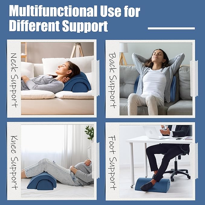 ROYALAY Half Moon Bolster Knee Pillow for Legs, Knees, Lower Back and Head, Adjustable Semi Roll Round Lumbar Support Pillow for Bed Sleeping, Health Large half moon pillow for Reduce Pressure,blue