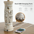 BOBOMOMO 27.25” Rustic Farmhouse Table Lamps Set of 2 – Vintage Bedside Lamps with Night Light & USB A+C Ports, Retro Lamps for Bedroom, Living Room, Entryway, Cozy Corner (Bulbs Included)