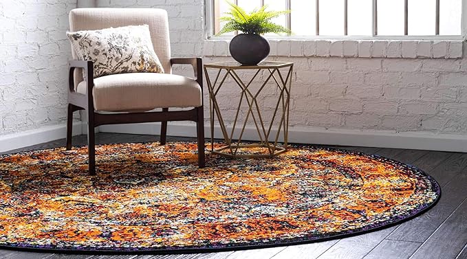Unique Loom Rosso Collection Vintage, Traditional, Bohemian, Geometric, Border, Distressed, Southwestern Area Rug, 8 ft x 8 ft, Orange/Black