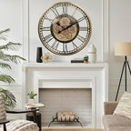 CLXEAST 28 Inch Gold Moving Gear Wall Clock for Modern Living Room Decor,Oversized Large Metal Roman Numeral Wall Clocks for Farmhouse Home Décor,House Warming Gifts New Home