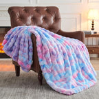 NEWCOSPLAY Faux Fur Twin Blanket Purple Rainbow Luxury Fluffy Thick Warm Bubble Blanket for Couch Sofa Bed 700GSM (Purple Rainbow, Twin(60"x80"))