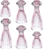 Lysenn Glass Candle Stick Holder Set of 6 – Premium Taper Candle Holders for Romantic Ambiance - Candle Sticks Holder Decor for Special Occasions - Pink