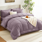 CozyLux Queen Size Comforter Set Dusty Purple - 7 Pieces Bed in a Bag Dusty PurpleComforter Queen Size, Bedding Set with All Season Quilted Comforter, Flat Sheet, Fitted Sheet, Pillowcases