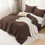 Litanika Comforters Brown Oversized Queen Size, 3 Pieces Lightweight Solid Bedding Set & Collections, All Season Fluffy Bed Set (98x98In Comforter & 2 Pillowcases)
