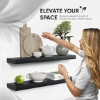 Homeforia Black Floating Shelves 30 inches Long, High End Solid Real Wood 30 inch Floating Shelf for Wall Mounted, Black Wooden 30in Floating Shelves, Heavy Duty Bracket, 30 X 6.5 X 1.75 in, Set of 2