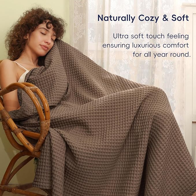PHF Ultra Soft Waffle Weave Blanket King Size Cocoa Brown（104"x 90"）- Washed Lightweight Breathable Cozy Woven Blanket for Bed - Aesthetic Decor for Couch Bedding Sofa Home Car