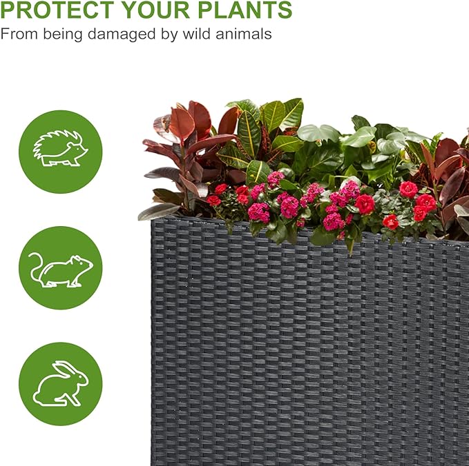 LEWIS&WAYNE Tall Planters for Outdoor Plants Handmade Wicker Large Rectangular Block Planter Box with Removable Liners Modern Planter for Indoor Outdoor Patio Deck - Black