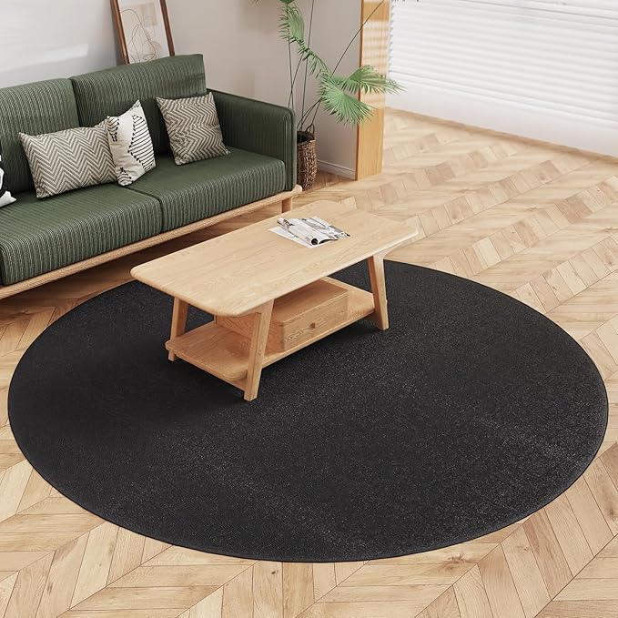 Black Plastic Floor Mat for Under Dining Table, 8ft Round No Slip Waterproof Vinyl Area Rug for Home, Anti-Spill Hard Floor Protector Cover for Living Room, Splat Mat for Under High Chair