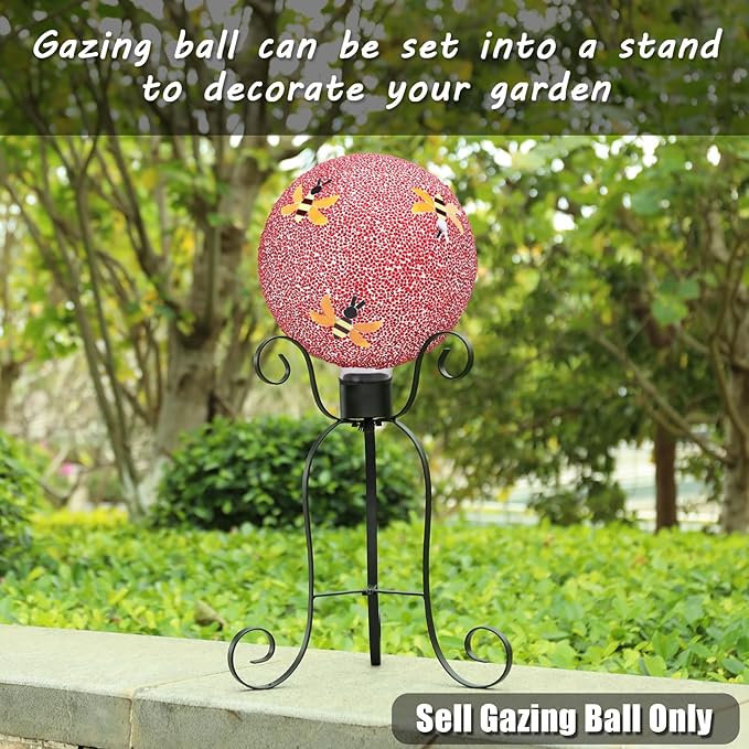VCUTEKA Gazing Ball, 8" Glass Gazing Balls Sphere for Garden Lawn Outdoor Ornament Yard Decorative, Bee