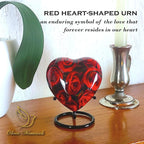 Olivia Memorials Roses Keepsake - Crimson Heart Shaped Urn with Stand - Mini Cremation Urn with Crimson Roses