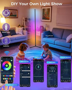 LED Corner Lamp, 65" RGB Corner Floor Lamp with 16 Million DIY Colors, 216 Dynamic Light Effects and Music Sync - App and Remote Control LED Lamp for Bedroom, Living Room, Gaming Room