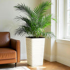 Worth Garden 2-Pack 22" H. White Square Tapered Planter with Inside Pots - Plastic Plant Pots for Indoor Outdoor - Modern Wavy Finish Decorative Flower Pots for Front Porch Containers Patio Deck