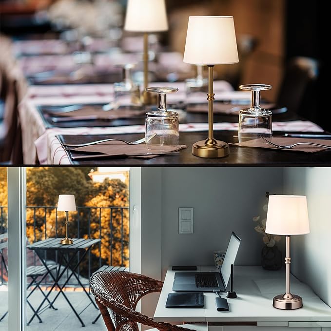 O’Bright Seraph - Cordless LED Table Lamp with Dimmer, Built-in Rechargeable Battery, 3-Level Brightness, Patio Table Lamp, Bedside Night Lamp, Ambient Light for Restaurant, Brushed Nickel