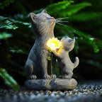 Solar Cat Garden Statue Outdoor Decor - Mother & Kitten Figurines with Flower LED Light, Outside Yard Art Patio Balcony Lawn Ornament, Unique Gifts for Cat Lover