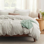 Bedsure California King Size Duvet Cover with Fitted Sheet - 4 Pieces Prewashed Cotton-Like Extra Soft Bedding Set, Includes 1 Duvet Cover 104x98 Inches, 2 Pillow Shams, 1 Fitted Sheet, Linen