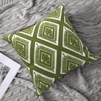 Alysheer Embroidered Decorative Throw Pillow Covers 18x18 inches Set of 2 Pieces, Boho Geometric Modern Chic Classic Pattern Cotton Cushion Cases for Sofa Couch Bed Living Room(Olive Green)