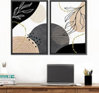 SIGNFORD Framed Canvas Print Wall Art Set Mid-Century Nordic Geometric Ring Plants Abstract Shapes Illustrations Modern Art Decorative Bohemian for Living Room, Bedroom, Office - 16"x24"x2 Black