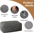 Square Pouf Ottoman, Comfy Lazy Floor Footrest with Memory Foam Filling for Living Room, Grey