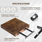 Fun Memories Floating Shelves for Wall - 10" x 10" Wood Shelf with Invisible Bracket - Deep Floating Shelves - 10 Inch Shelf Wall-Mounted for Living Room & Bathroom - Rustic Brown - Set of 2