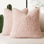 Foindtower 2 Pieces 24x24 Inch Light Pink, Faux Fur Throw Pillow Cover Accent Sherpa Furry Pillow Covers Fuzzy Soft Pillowcases Cozy Sheepskin Decorative Fleece Cushion Case for Bed Couch Living Room