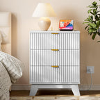 30.5" Nightstand with Charging Station, 3-Drawer Fluted Bedroom Chest, Wood Bedside Dresser with Power Outlets and USB Ports, Metal Slides, Stable Base, Modern Storage Cabinet for Small Spaces
