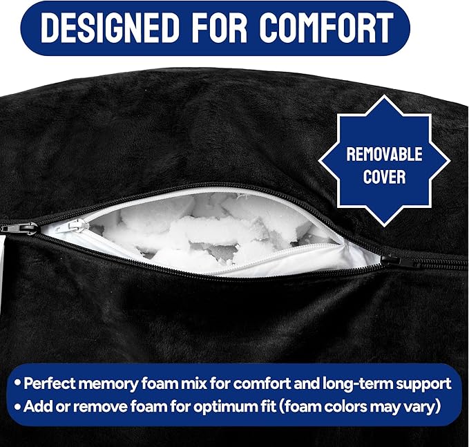 ComfortSpa Reading Pillow for Bed Adult Size, Back Rest Pillow with Arms, Pockets and Washable Cover; Use as Bed Pillows for Sitting Up in Bed for Bedrest or Relief from GERD Heartburn (X-Large Black)