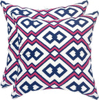 Alysheer Embroidered Decorative Throw Pillow Cover 18"x 18" Set of 2, Classic Boho Geometric Embroidery Pattern Cotton Rectangular Cushion Case for Sofa Couch Living Room Bedroom (Blue Pink)