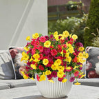 2 Bundles Artificial Flowers for Outdoors with Ground Spikes,21.65 Inch Morning Glory Eucalyptus Topiary Ball Trees, UV Resistant Faux Shrubs Fake Plants for Porch Outdoor Garden Decor (Muti-Color)