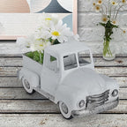 Farmhouse White Truck Decor, Vintage Metal Farm Truck Decor,Rustic Outdoor/Indoor Garden Trucks Planter,Decorative Tabletop Fall Table Pick-up Decor, Collectible Vehicles Gifts
