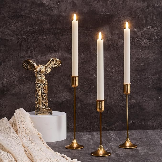 Candlestick Holders, Taper Candle Holders Set of 6, Vintage Gold Candle Sticks Holder Decor for Table Centerpiece, Fireplace Mantel, Weddings & Housewarming Décor with Gift Box