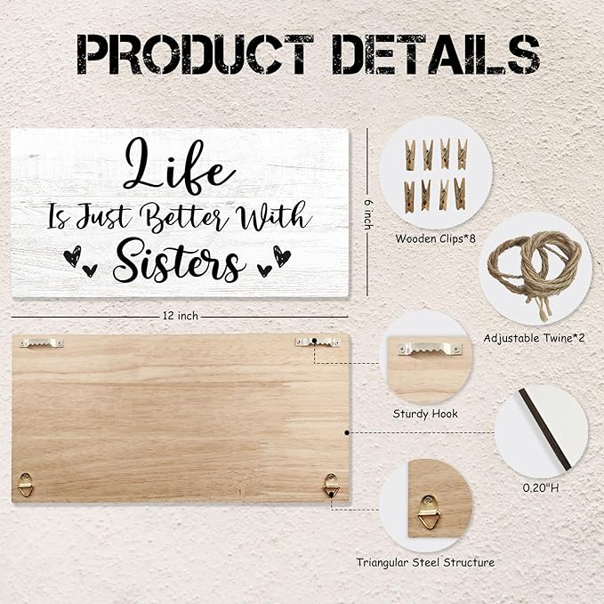 Sisters Gifts Picture Frame Photo Holder for Wall, Sister Gift from Sister, Best Sister Gift, Gifts for Sister from Brother Sister Gifts, Best Sister Ever Gifts Hanging Photo Display