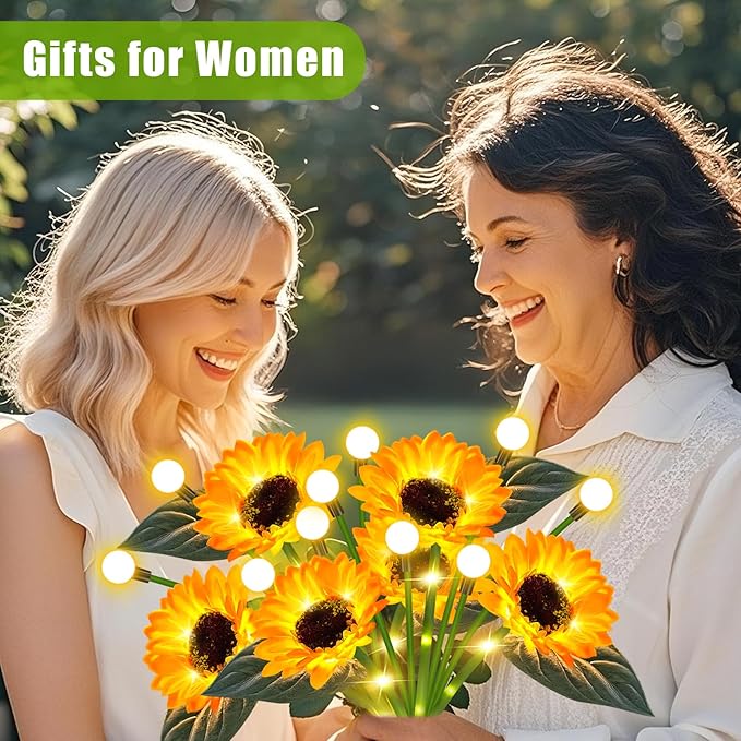 TEDOF Solar Sunflowers & Firefly Lights Solar Outdoor Waterproof - All Weather Sway Lights for Gardens Gifts for Women,Sunflower Decorations for Patio Yard Lawn