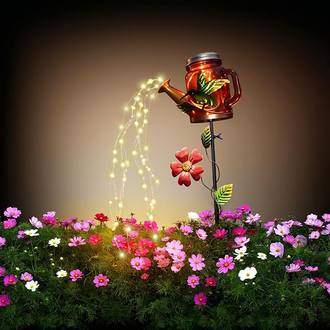 Solar Watering Can Light, Yard Outdoor Decor Lights, IP65 Waterproof, Hanging Hummingbird Garden Light, Outside Garden Flower Bed Decor, Women Gift, Birthday Gifts