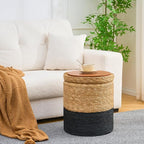 Wimarsbon Round Pouf Ottomans, Handwoven Natural Water Hyacinth Seagrass Pouffe,Outdoor Rattan Stool Accent Seat, Bohemian Coastal Home Decor (Cattail Nested Set-Black)