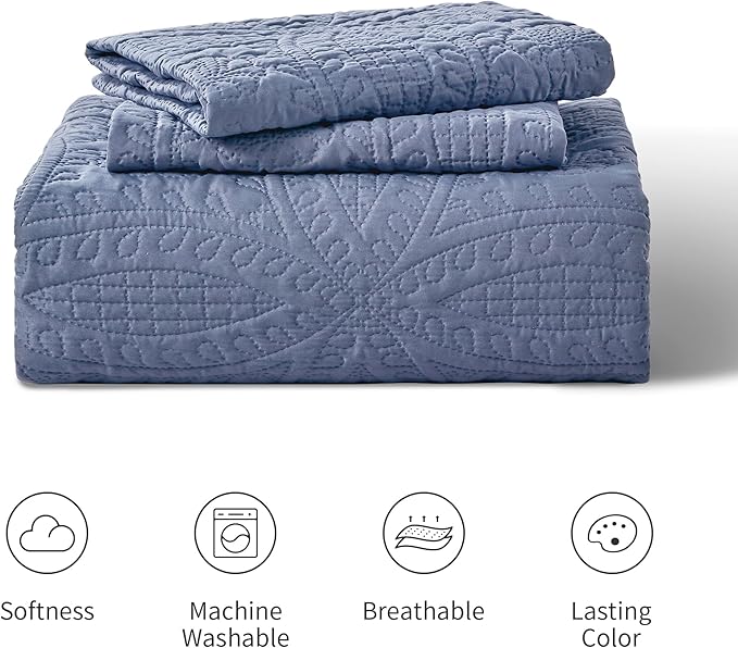 Love's cabin Quilts for Full Bed Blue Bedspreads Bedding Set - Summer Lightweight Bedspread Comforter - Coin Pattern Bedding Coverlet for All Season - 3 Pieces (1 Quilt, 2 Pillow Shams)