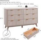 T4TREAM Fluted 6 Drawers Dresser, 54" Wide Modern Chest of Drawers, Curved Profile Design, Dresser TV Stand, Wood Drawer Organizer for Bedroom, Living Room, Hallway, White Alder