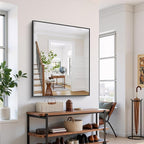 YIROMAN Bathroom Mirror for Wall 48"x40", Large Matte Black Bathroom Mirror with Metal Frame, Rectangular Vanity Mirror with Right Angles, Wall Mirror Hangs Horizontal or Vertical, Shatterproof