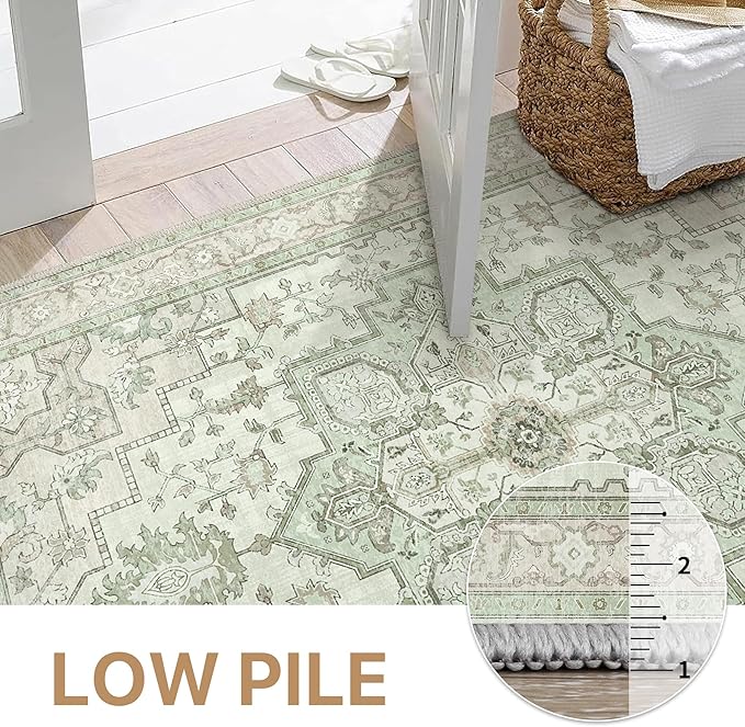 GENIMO 9x12 Runner Rugs for Hallway, Machine Washable Non Slip Vintage Rugs, Low Pile Lightweight Soft Print Rug for Enrtyway, Corridor, Home Office, Kitchen, Oat Light