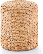 Wimarsbon Round Pouf Ottomans, Handwoven Natural Water Hyacinth Seagrass Pouffe,Outdoor Rattan Stool Accent Seat, Bohemian Coastal Home Decor (14inch Water Hyacinth Braid)