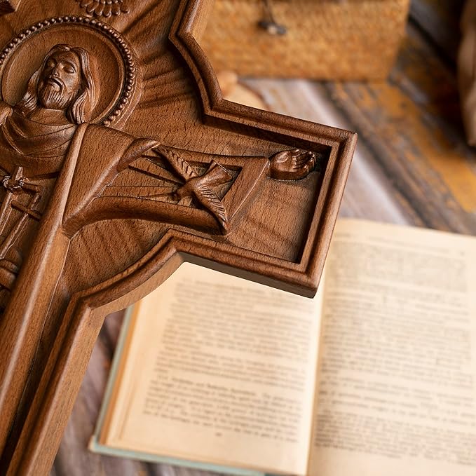 BGCOPPER Jesus Crucifix Wall Cross Handmade Wooden Cross for Wall Decor for Home Room Christmas Gift