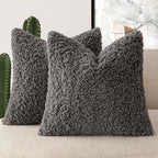Foindtower 2 Pieces 26x26 Inch Dark Gray, Faux Fur Throw Pillow Cover Accent Sherpa Furry Pillow Covers Fuzzy Soft Pillowcases Cozy Sheepskin Decorative Fleece Cushion Case for Bed Couch Living Room