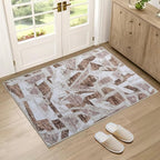 Modern Abstract Door Mat Indoor Entrance 2X3 Brown Rug Washable, Non-Slip Small Rugs for Entryway Bathroom Ultra-Thin, Throw Carpet for Kitchen Bedroom Nursery Kids Print Faux Wool