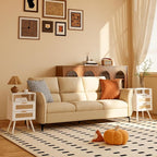 Rattan Nightstand,Farmhouse Bedside Table with 2 Storage Drawer and Open Wood Shelf, for Bedroom and Small Spaces,Night Stand with Solid Wood Legs (White)