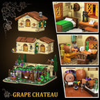 Winery Chateau House Building Set with Lights, Vineyard Castle Construction Model Home Decor, 1826 PCS Vine Estate Autumn Cabin Building Block Kit, Birthday Gift for Adults Teens Boys Girls